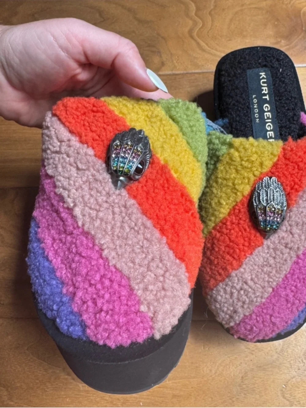 NWT Kurt Geiger London Kensington Faux Shearling Platform Slippers Rainbow - Picture 7 of 7